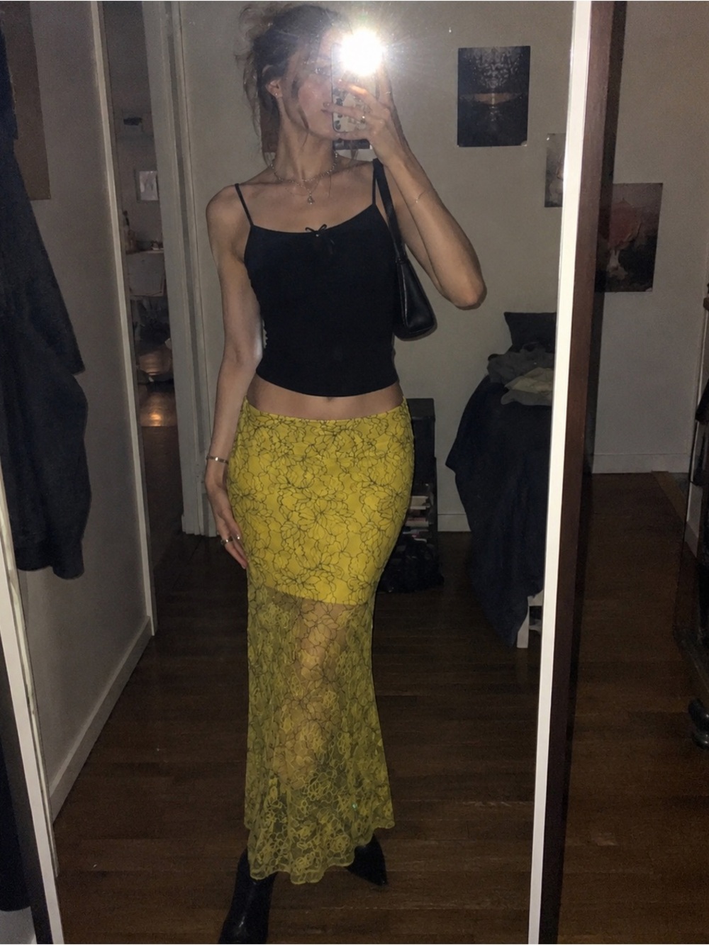 Zara Trafaluc Yellow Lace Midi Skirt Sheer Y2K Going Out